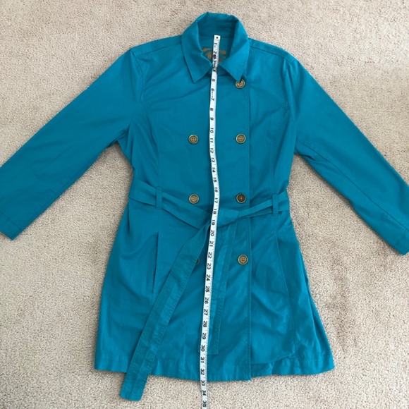 Michael Kors Trench Coat Women’s Large Teal Double Breasted Belted Pockets - Picture 11 of 14